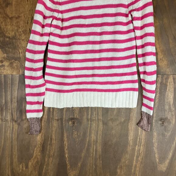 Banana Republic Womens Sweater White Pink Striped Crew Neck Long Sleeve XS - Picture 3 of 12